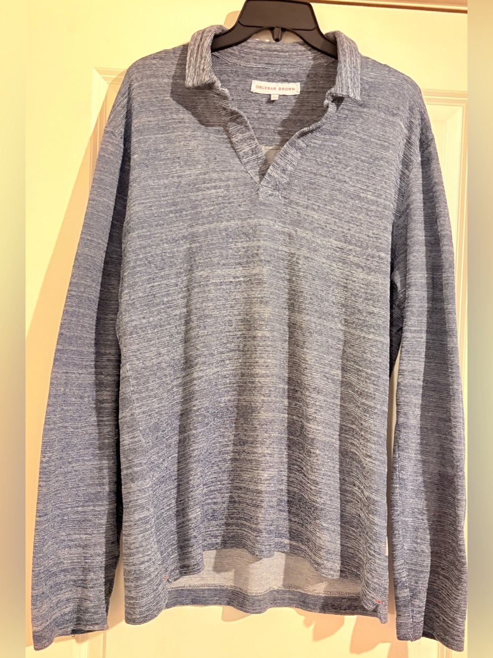 Orlebar Brown Felix Jersey Blue Polo Long Sleeve Shirt Size Large